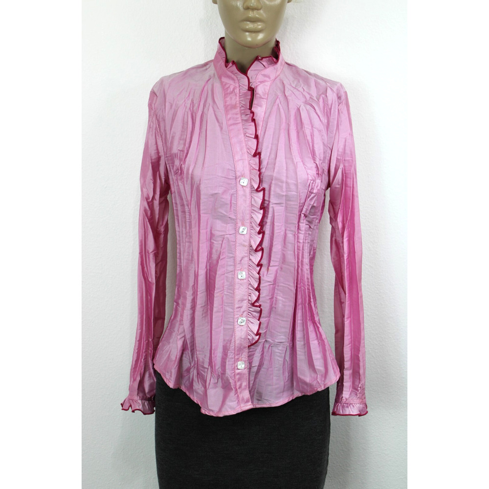Beluva San Francisco Women's Button-Up Blouse Pink Crinkle Size Small USA